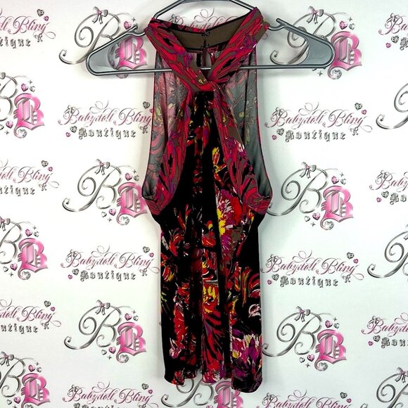 T Tahari halter tank top stretchy flowers floral Vibrant Abstract - Picture 1 of 12